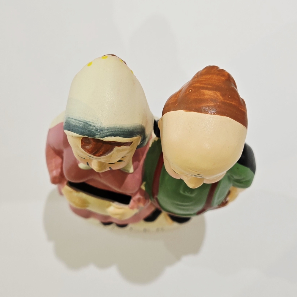 Vintage Before & After Bride & Groom Ceramic Bank Cake Topper Japan 6.5" Cute! - Picture 5 of 7